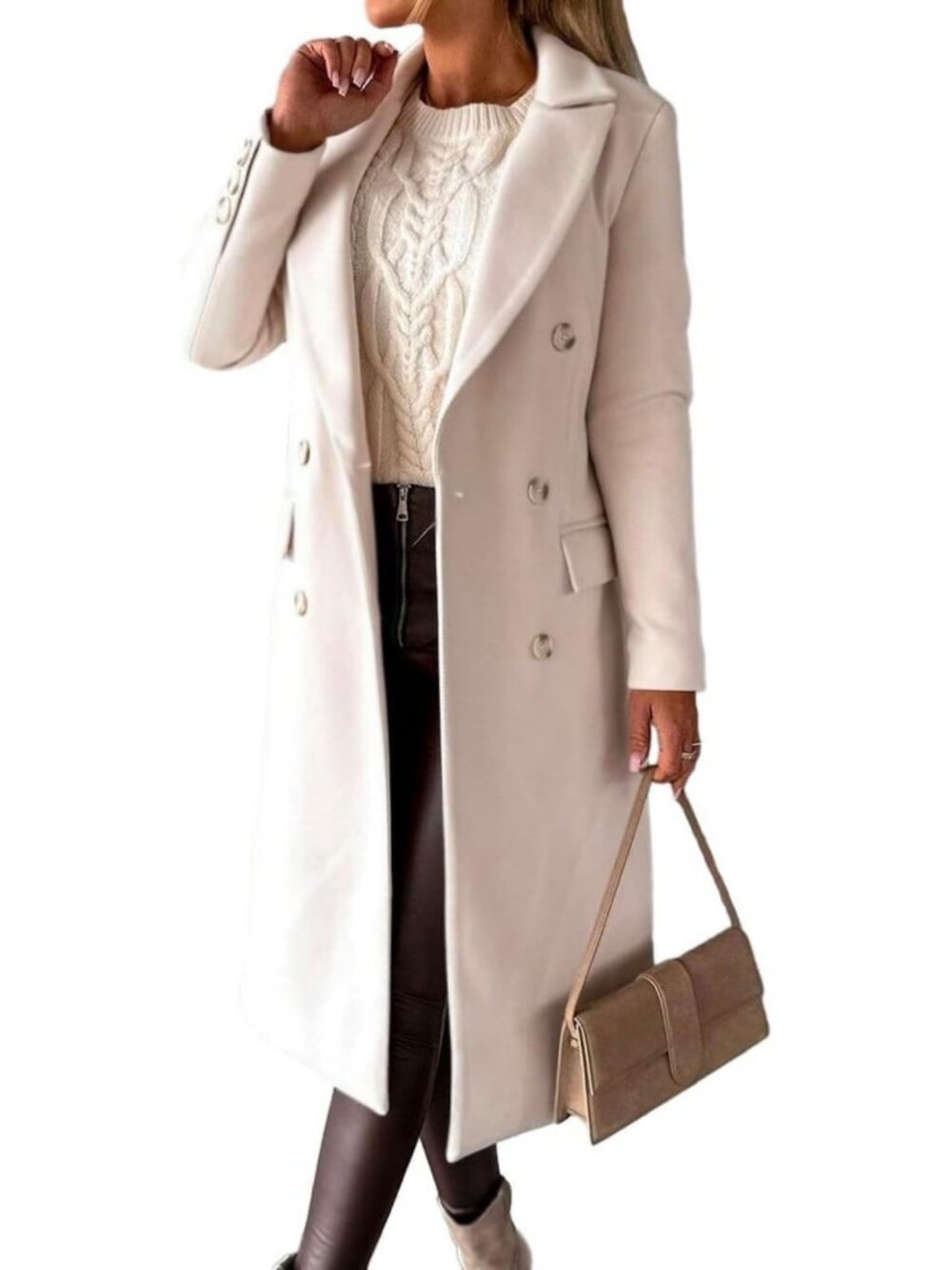 Chic Women's Long Wool Double Breasted Trench Coat for Fall & Winter Fashion
